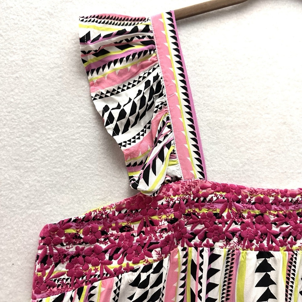 Savanna Jane 1X Embroidered Pink Tank Top Floral Bohemian Geometric Rayon - Picture 2 of 10